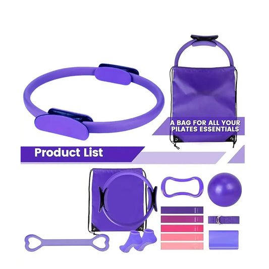 Kit Completo De Pilates Yoga En Casa (11 en 1) Aro, Pelota, Bandas y Accesorios