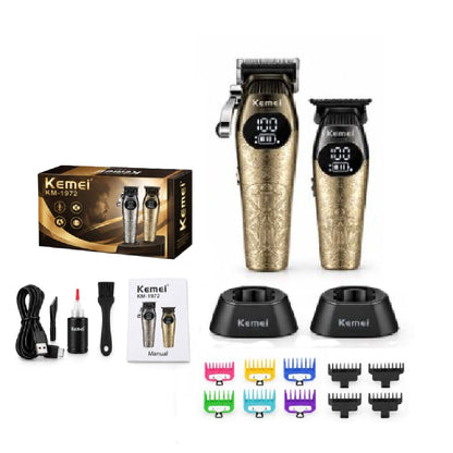 Kit De Barbería Profesional Kemei KM-1972 – Cortadora + Patillera Trimmer