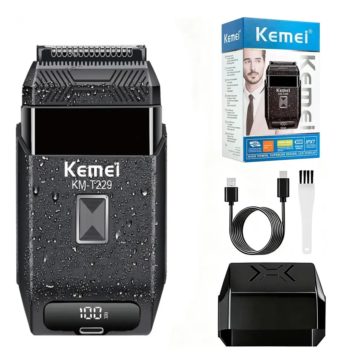 Afeitadora Eléctrica Kemei KM-T229 – Resistencia Al Agua IPX7