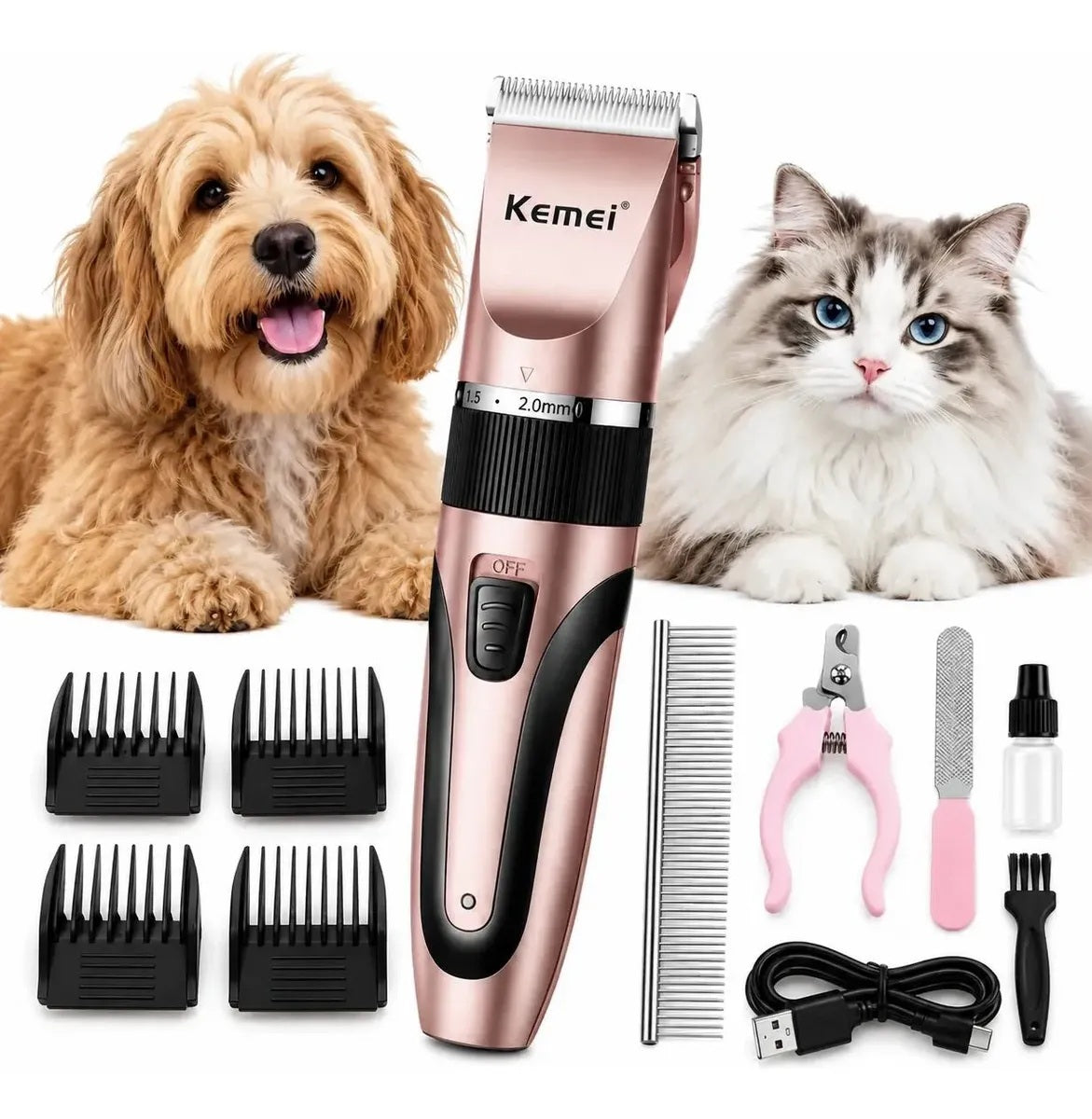 Máquina Cortapelo Profesionales Para Mascotas Kemei (Kit Completo)