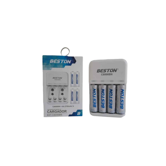 Pilas Recargables Con Cargador Beston 2700 mAh x 4 Pilas