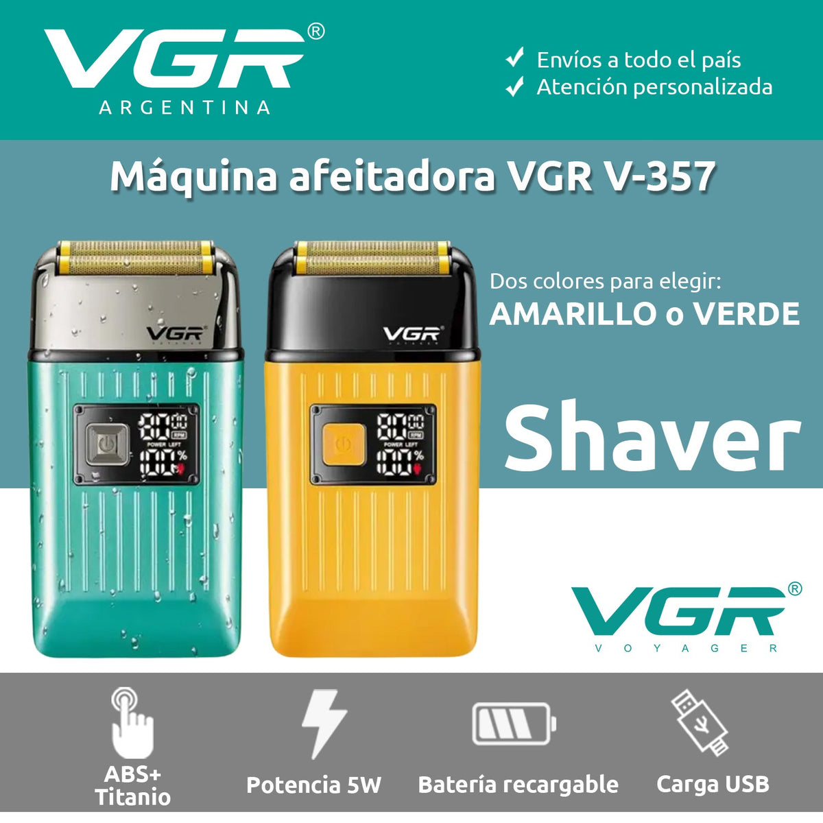 Afeitadora Eléctrica VGR V-357 Patillera 2en1 Impermeable