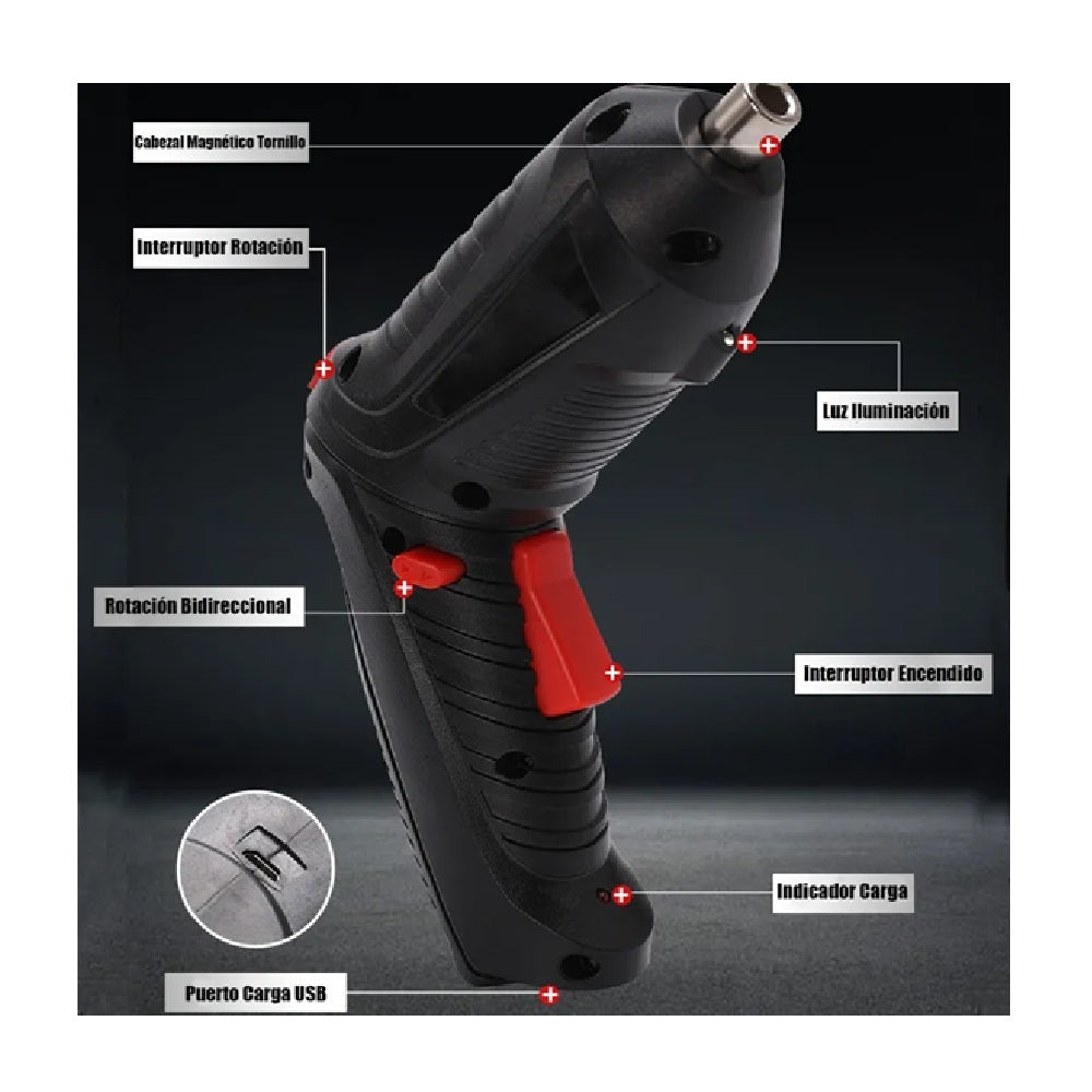 Destornillador Inalambrico Con Extensor Copas Puntas Destornillador