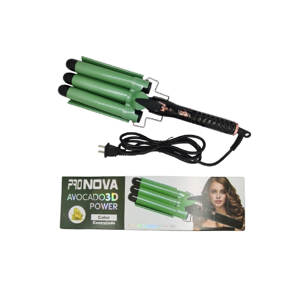 Pinza Rizadora Profesional Para Ondas 3 Tubos Aguacate