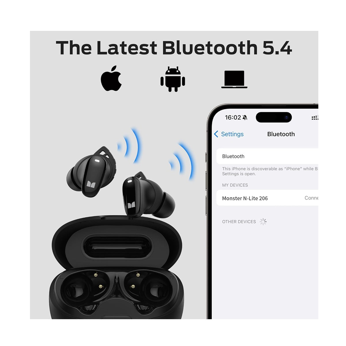 Auriculares inalámbricos Bluetooth 5.4 Control Táctil Monster N-Lite 206